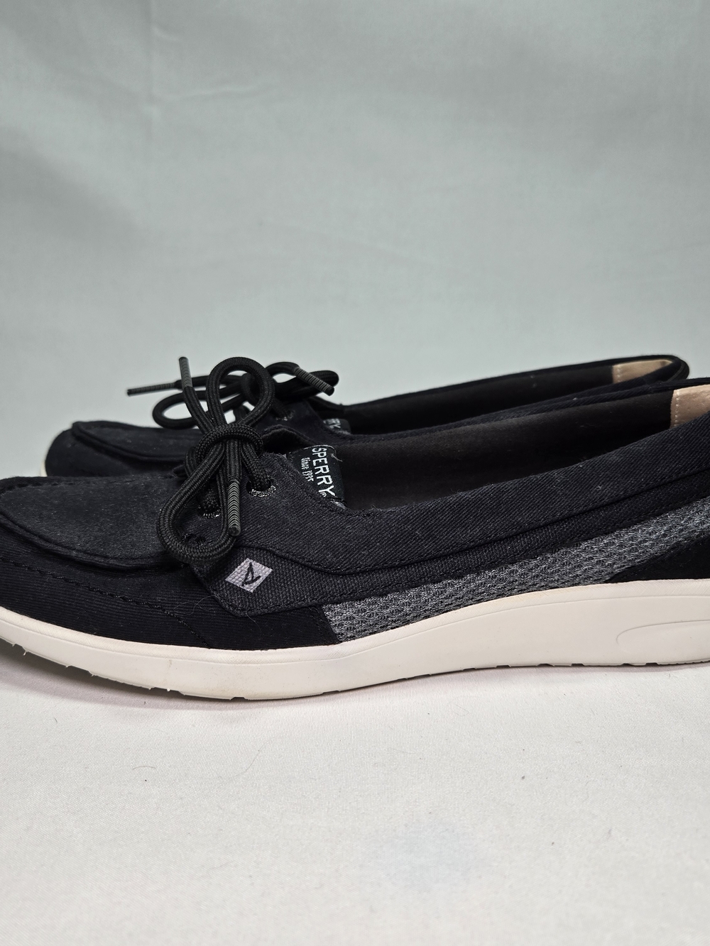 SPERRY Top Sider Womens 8 Black Canvas Slip-on Memory Foam Boat Shoe Preppy